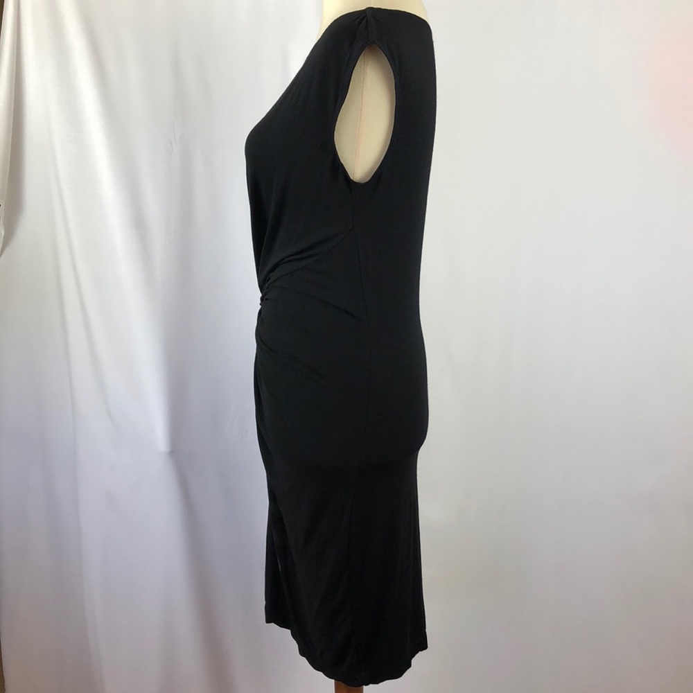 Max Studio Little Black Dress with Asymmetrical Front and Ruching - Size Small - Picture 4 of 8